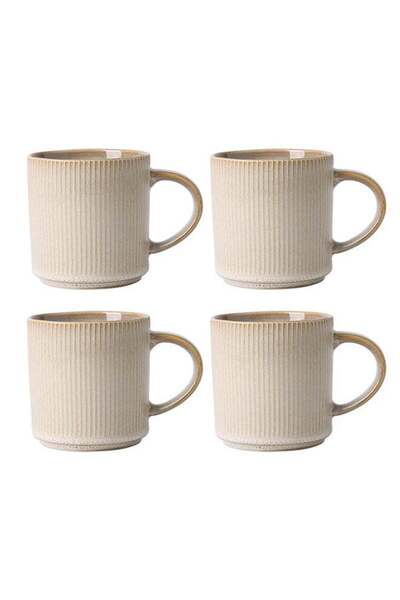 MONITO طقم من 4 أكواب قهوة سيراميك، سعة 16 أونصة، بورسلين بمقبض كبير - بيج