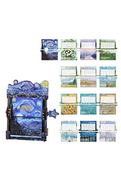 Choice تقويم دوار لعام 2026، تقويم مكتبي دوار بقاعدة خشبية مصنوعة يدويًا، بنم...