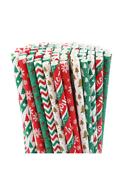 Choice ١٠٠ قطعة من قشات الشرب الورقية المتنوعة لعيد الميلاد، للاستخدام مرة وا...