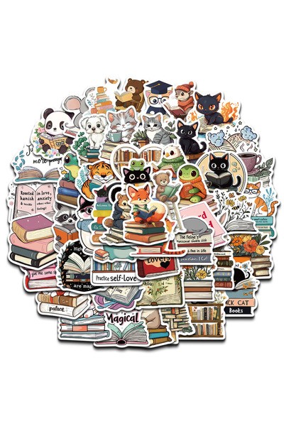 Choice 50 قطعة من ملصقات حيوانات القراءة، مناسبة للدفاتر والمقاهي، بتصميمات ج...