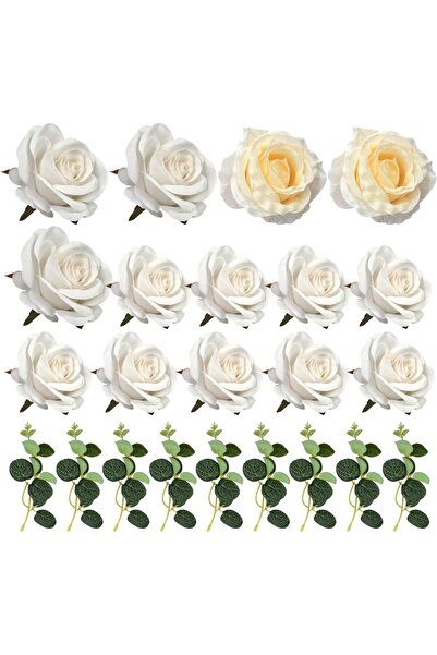 Choice 23pcs Flower Cake Toppers Artificial White Rose Eucalyptus Cake Decorations for Birthday Baby Shower