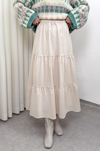 Salih Çelebi Paraşüt Kumaş Katlı Etek 0052 - BEJ