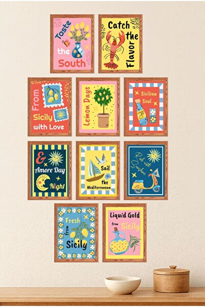 UNT Set de 10 picturi decorative cu tematică siciliană pentru decorarea peret...