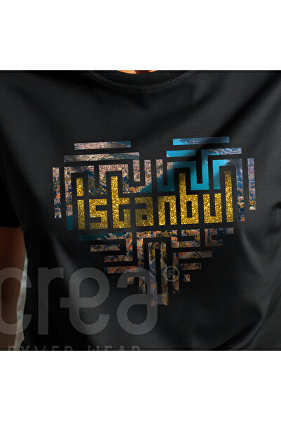 Crea Eymer Wear Tricou Istanbul Digital B cu imprimeu și Simli B guler rotund...