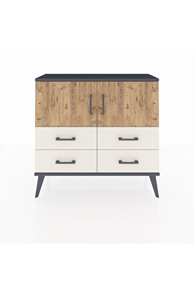 Dienni Arges Şifonyer 2 Raflı 4 Çekmeceli 2 Kapaklı 88x30x80 Antrasit-Çam/Aytaşı