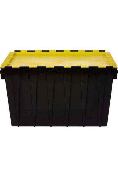 Cosmoplast Plastic Utility Storage Box With Dual Flap Lids 55 Liters - Black/Yellow