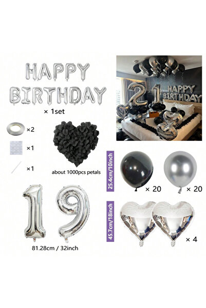 Choice مقاس واحد، رقم 19، 1050/21/200 قطعة، بالونات حفلات سوداء وفضية، بالونا...