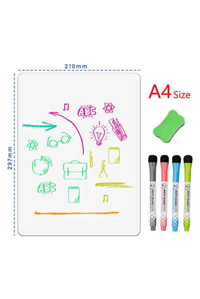 Choice A4-4Pen1Eraser Magnetic Whiteboard Dry Erase Board Sheet for Refrigerator, Fridge Sticker 11.8"x8.2"