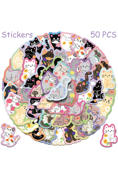 Choice ٥٠ قطعة من ملصقات القطط الكرتونية اللطيفة، مناسبة لأجهزة الكمبيوتر الم...