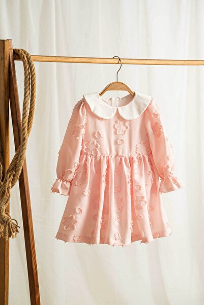 Mini Chics Çiçekli Şifon Uzun Kol Kız Bebek Elbise