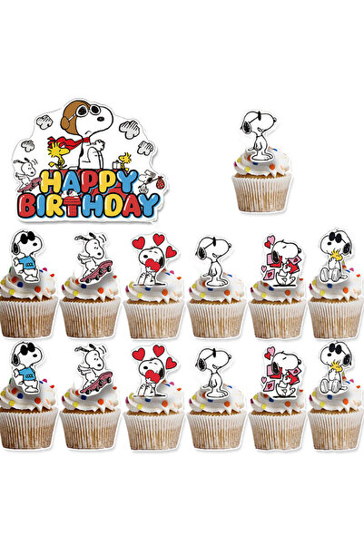 Miniso 13Pcs Cake Topper Snoopys Birthday Decoration Cake Topper Boys Birthday Party Supplies Baby Shower G