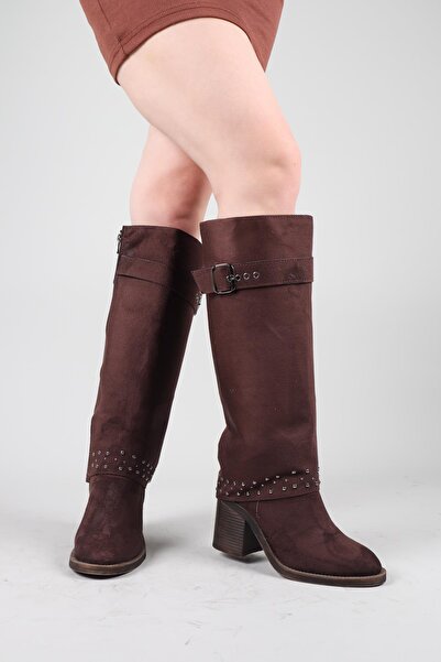 Birikon BASİLA Troklu Topuklu Süet Çizme KAHVERENGİ