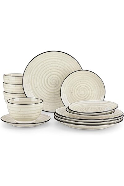 Vancasso 12-piece ceramic tableware set for 4 people, spirals pattern, durable and easy to clean