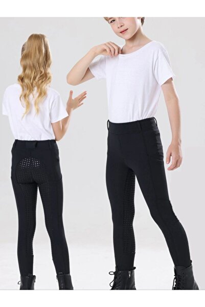 Choice 150 بنطال ركوب الخيل للأطفال، أسود اللون، سميك، مناسب لفصلي الربيع وال...