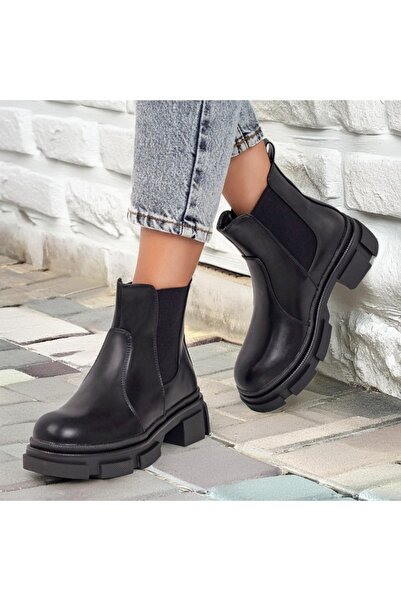 Modlet.ro Ghete negre de damă cu inserții elastice din material MOD06386