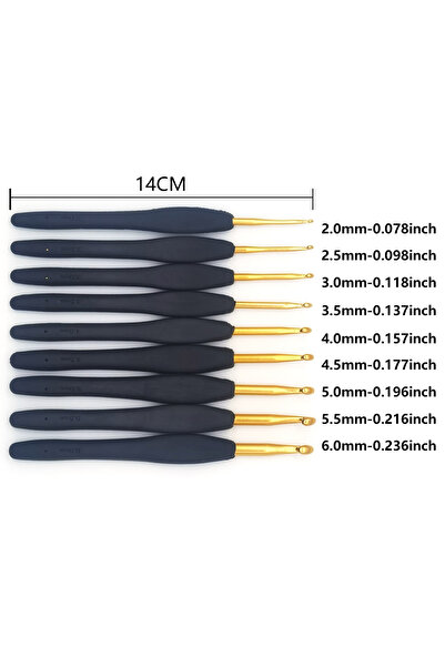 Choice Black Gold 9pcs/set Black Gold Crochet Hooks Needles for Arthritic Hands, 2.0-6.0mm Aluminum Knittin