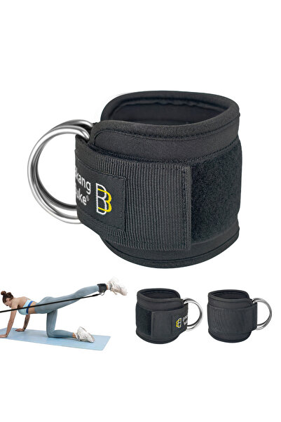 Choice أربطة كاحل سوداء بكابل، مزودة بحلقتين على شكل حرف D، مناسبة لتمارين الصالة الرياضية، وتقوية عضلات المؤخرة والساقين.