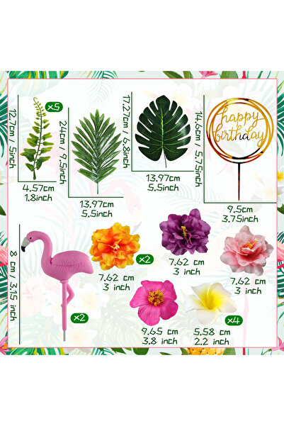 Choice Set 2 LaVenty Tropical Flamingo Birthday Cake Topper Beach Cake Decorations Hawaiian Cake Topper Bea
