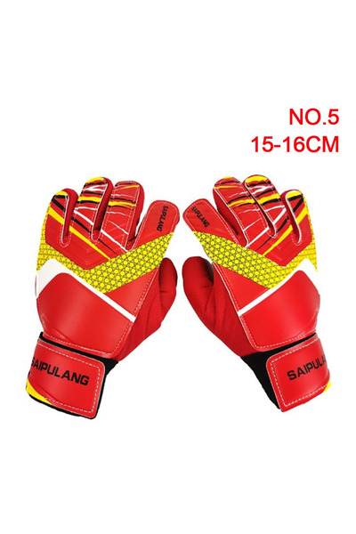 Choice NO.5--Red Loogdeel 1Pair Child Goal Thickened Latex Football Gloves Hand Finger Protection Professio