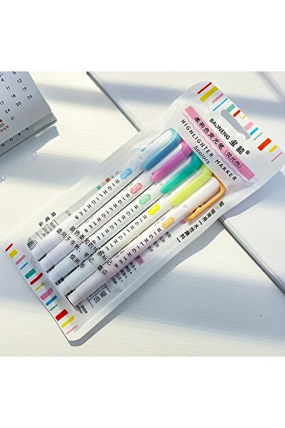 Choice أقلام تحديد فلورسنتية بألوان الباستيل، 5 قطع، برأسين، قلم تحديد ملون ب...