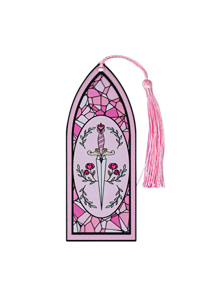 Miniso فاصل كتاب أكريليك على شكل خفاش وردي اللون، بنمط قوطي داكن، بألوان الأح...