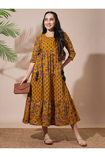 Globus By Styli All Over Floral Print Abla Midi Workwear Dress