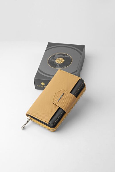 CENGİZ PAKEL Nova Medium Size Women's Wallet – 65316L - Mustard/Black