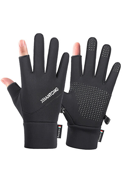 Choice قفازات شتوية سوداء من GOBYGO، زوج واحد، مزودة ببطانة من الصوف لمزيد من الدفء، قفازات ركوب الدراجات من السيليكون مانعة للانزلاق، ذات إصبعين.