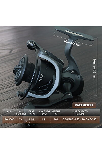 Choice1 بكرة صيد باكاوا 5000 سوداء بثمانية محاور، مزودة بـ 7+1 محمل، نسبة ترو...