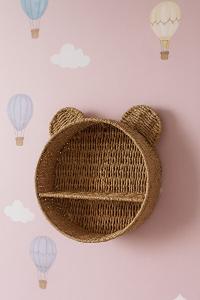 Minia Çocuk Bebek Odası Ayı Kulaklı Doğal Hasır Duvar Rafı Dekoratif Süs