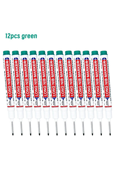 Choice 12 قلم تحديد أخضر مقاوم للماء برأس طويل، مناسب للثقوب العميقة، للنجاري...