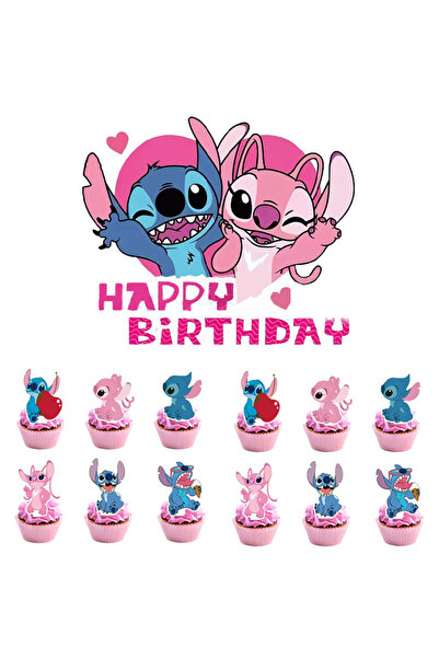 Miniso 13pcs cake topper Stitch Party Supplies Pink Stitch Cake Toppers For Kids Happy Birthday Cake Decora
