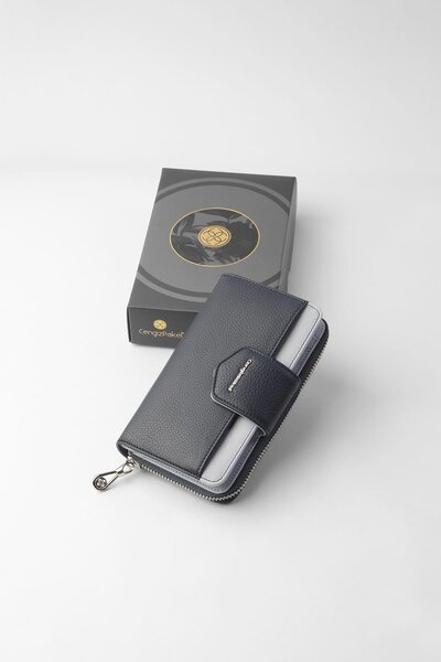 CENGİZ PAKEL Nova Medium Size Women's Wallet – 65316 - Navy Blue/Ice Blue