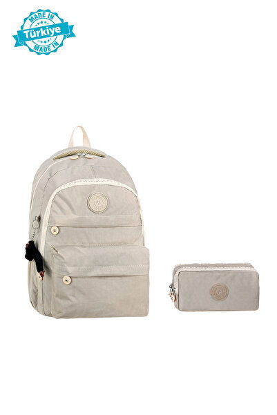 Royal Glow Crinkle Fabric Daily Backpack and Crinkle Pencil Holder with 2 Pockets, Keychain Gift