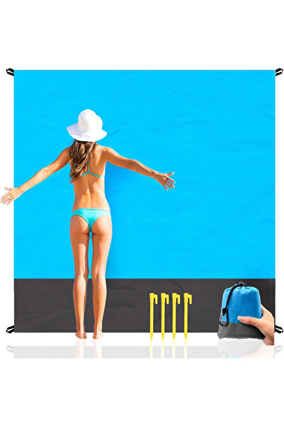 Choice بطانية شاطئ زرقاء متعددة الأحجام، مقاس 200 × 210 سم، مقاومة للرمل والم...