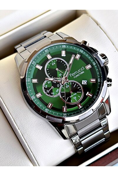 Ferrucci Functional Smoked-Green Color Steel Cord Men's Wristwatch
