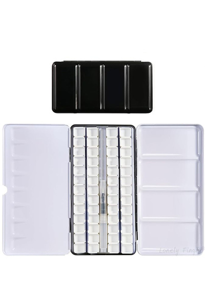 Choice علبة ألوان مائية معدنية سوداء من الحديد، تحتوي على 52 نصف قرص فارغ وأد...