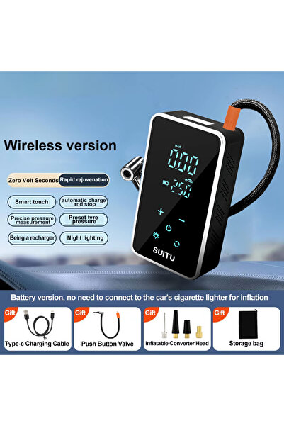 Choice مضخة هواء لاسلكية سوداء 150 رطل لكل بوصة مربعة، شاشة لمس، منفاخ إطارات كهربائي محمول للسيارة والدراجة النارية
