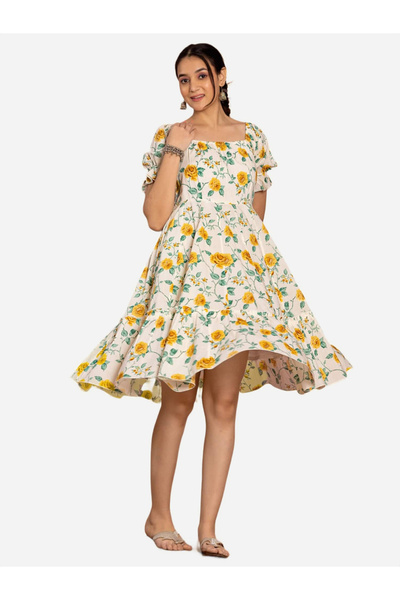 KASYA By Styli White Floral Print Tiered Midi Dress