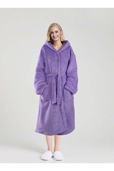 Noon East روب حمام طويل بغطاء رأس - 240 غرام/متر مربع، مصنوع من البوليستر بنس...