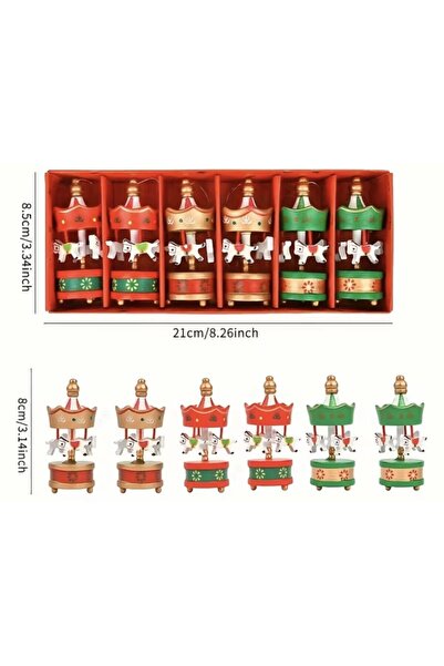 Premium Ticaret Set de 6 mini carusele din lemn pentru Crăciun - Set decorativ nostalgic cu carusel