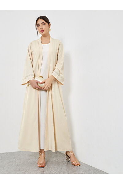 Styli Beige Embellished Open Abaya