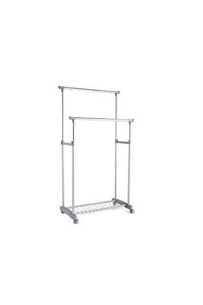zeller Suport mobil dublu pentru umerașe, oțel cromat/plastic, 84x43x170 cm, argintiu/gri