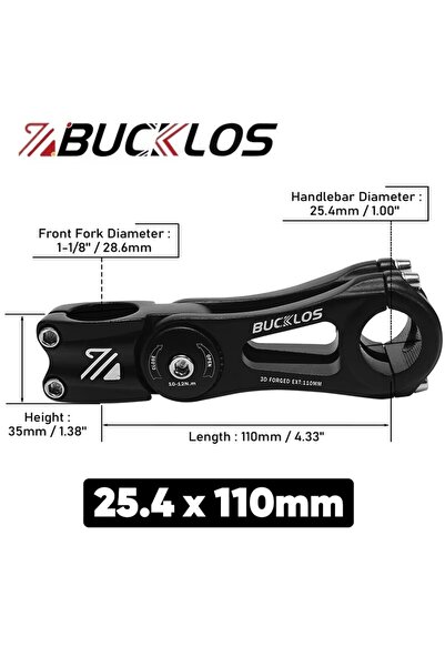 BUCKLOS جذع دراجة قابل للتعديل من 25.4 مم إلى 110 مم، مصنوع بتقنية التشكيل ثل...
