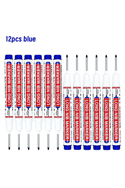 Choice 12 قلم تحديد أزرق مقاوم للماء برأس طويل، مناسب للثقوب العميقة، للنجاري...