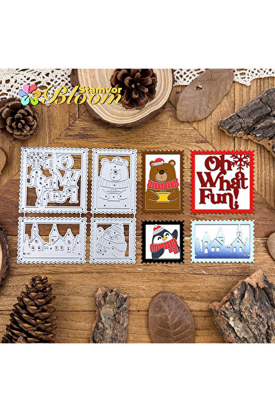 Choice طوابع بريدية أصلية جميلة لعيد الميلاد، دب البطريق، قرية البطريق، إطارا...