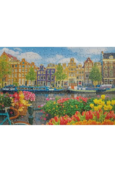 begovart أمستردام نهر هولندا، رسم زهور التوليب الصفراء والحمراء، 500 قطعة من الألغاز الخشبية (MDF)