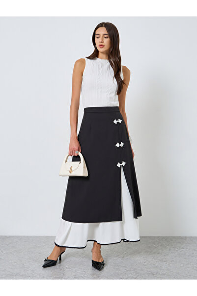 Take Two By Styli Women Contrast Button Detail Ruffle Hem Skirt