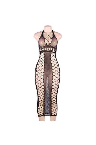Lingerie and Fashion Style Black Fishnet Hollow Out Long Lingerie
