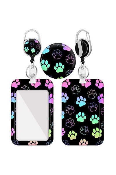 Choice Paw print Badge holder with retractable reels, paw print ID name tag w...